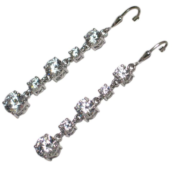 Long Dangle Earrings Sterling Silver w/ Cz | Women - Picture 1 of 6